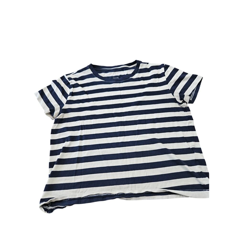 Everlane XS Organic Cotton Navy White Striped Boxy Crop T-Shirt Women’s